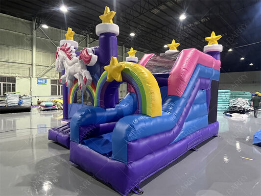 Casa de salto de unicórnio de qualidade comercial com slide com estrela do arco-íris com combo inflável para crianças festas e eventos