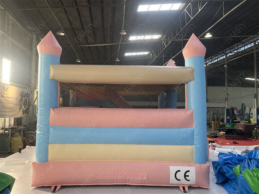Castelo Inflável Rosa e Azul Princesa Pastel com Escorregador