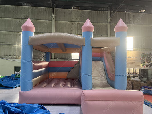 Castelo Inflável Rosa e Azul Princesa Pastel com Escorregador