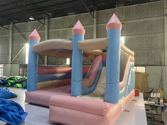 Castelo Inflável Rosa e Azul Princesa Pastel com Escorregador