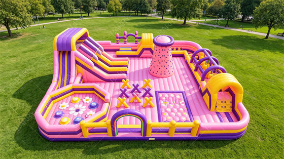 Neon Party Fun City inflável ♫ ♫ All-in-One LED Light Bounce & Obstacle Course com Slide ♫ ♫ PVC comercial para mercados noturnos, eventos de shopping e festas temáticas ♫