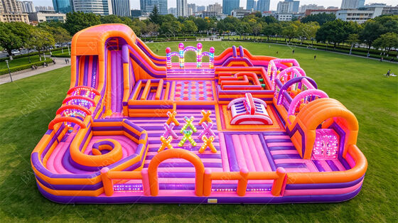 Neon Party Fun City inflável ♫ ♫ All-in-One LED Light Bounce & Obstacle Course com Slide ♫ ♫ PVC comercial para mercados noturnos, eventos de shopping e festas temáticas ♫