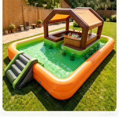 Ultimate Backyard Water Party Station Bar de piscina flutuante inflável com deslizamento e dossel