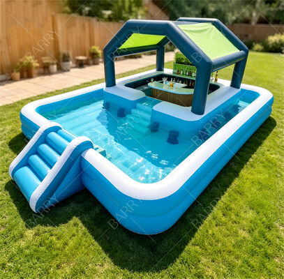 Ultimate Backyard Water Party Station Bar de piscina flutuante inflável com deslizamento e dossel