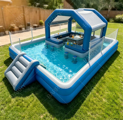 Ultimate Backyard Water Party Station Bar de piscina flutuante inflável com deslizamento e dossel