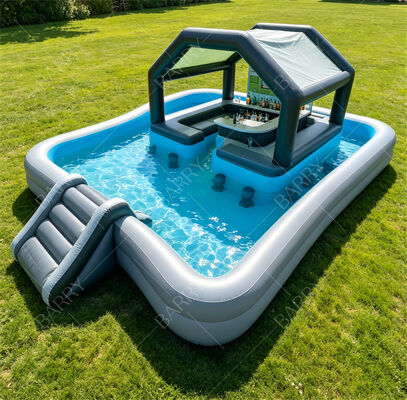 Ultimate Backyard Water Party Station Bar de piscina flutuante inflável com deslizamento e dossel