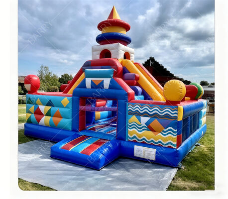 Castelo inflável de carnaval geométrico com escorregadores duplos – Centro de recreação infantil de nível comercial