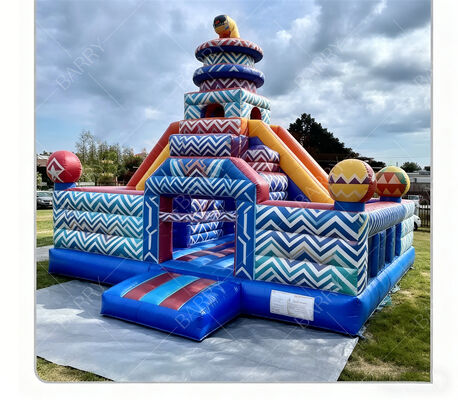 Castelo inflável de carnaval geométrico com escorregadores duplos – Centro de recreação infantil de nível comercial