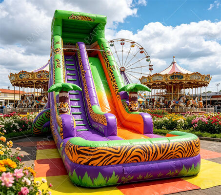 18ft Alto Safari Tiger Impressão Slide Inflável de Água