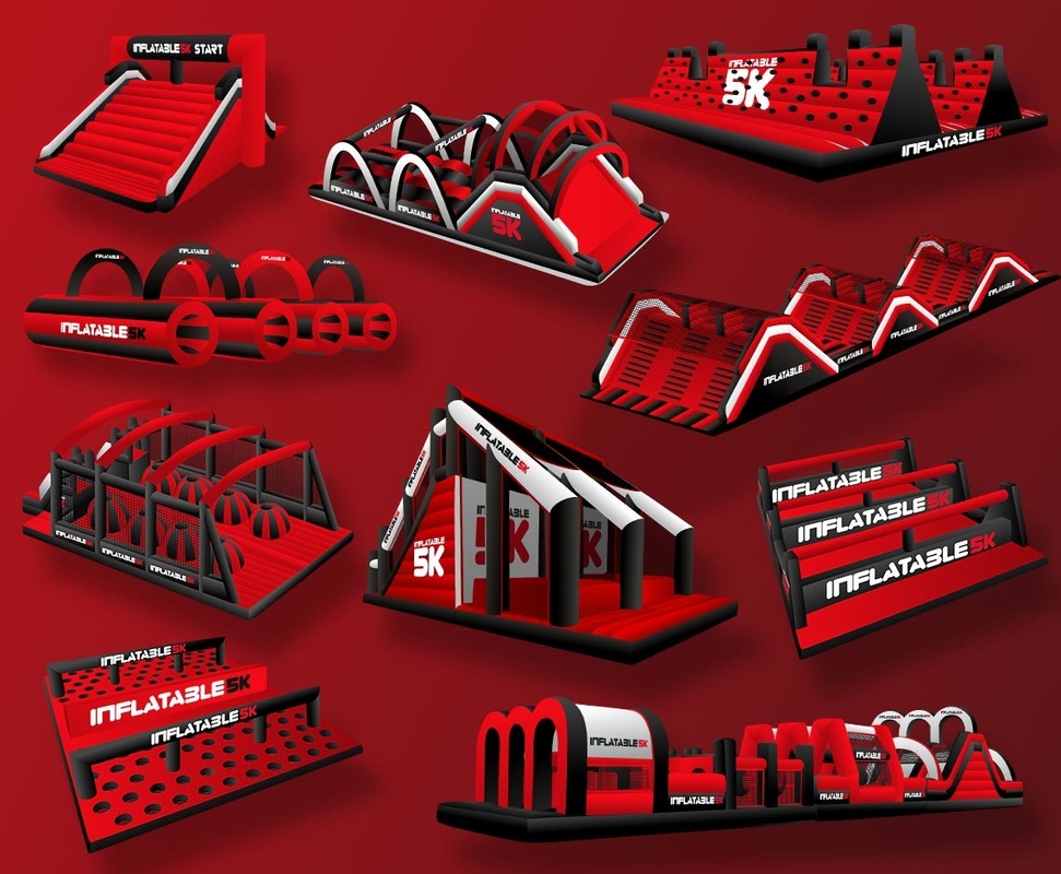 Campo de Jogos ao Ar Livre Jogo Competitivo Red Insane Inflatable 5k Giant 5km Inflatable Obstáculo Course For Events