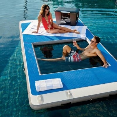 Iate Esportes ao ar livre Drop Stitch piscina de mar inflável Oceano flutuante piscina de mar com rede anti-medusa