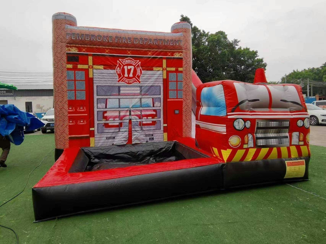 OEM ODM 3 em 1 estação de bombeiros casa de salto com piscina salto salto castelo deslizamento de água obstáculo para crianças