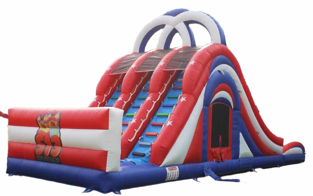 Fun Indoor / Outdoor And Play America 3 Lane Water Slide Casa de salto com escada atrás