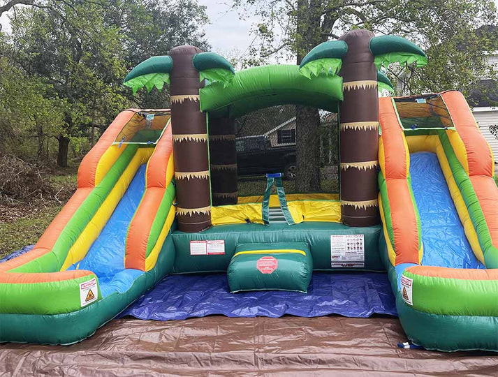 Mágico ou Seco Double Slide Tropical Bounce House Combo Jumping Castle Para Crianças