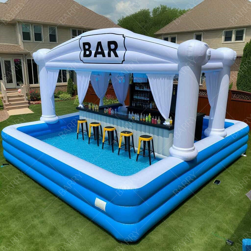 Novo design piscina flutuante de PVC inflável bares pátio traseiro piscina inflável para adultos com barra com assento