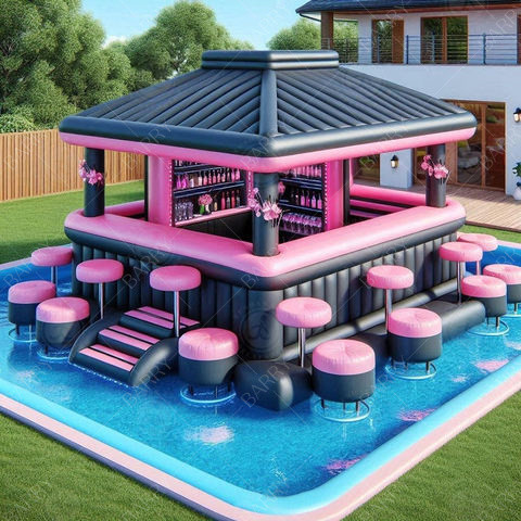 Piscina de água flutuante rosa Bar Portátil Piscina hermética Bar de lazer Plataforma de festas Bar de água inflável Piscina