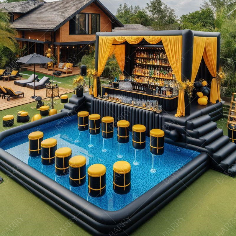 Bar de piscina inflável Bar de piscina flutuante para quintal Bar de piscina inflável com bancos