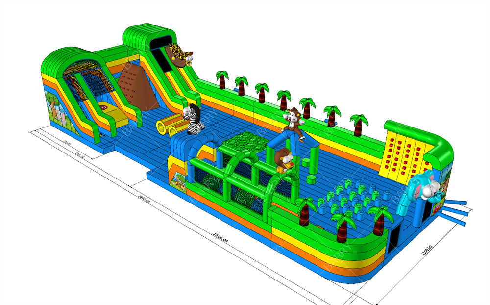 Fun Crazy Ride Parque de diversões Jogos Animal Bg Bouncer Curso de Obstáculos Slide Parque temático inflável