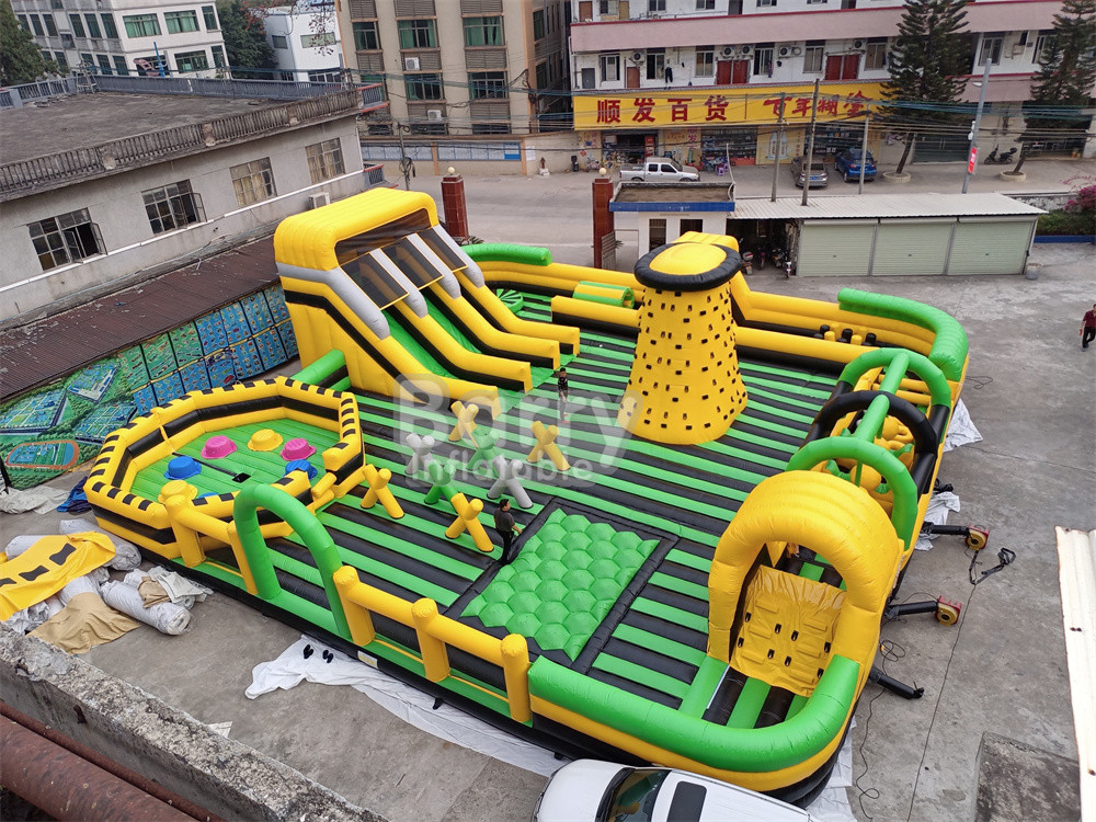 Grande parque temático inflável de águas secas e ao ar livre Casa de salto grande com deslizamento de esvaziamento