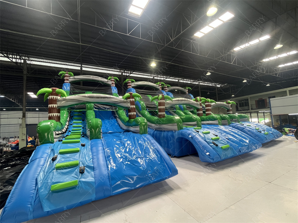 Escorregador inflável para piscina com tema de palmeira comercial, grande ou pequeno, escorregador inflável gigante com tema de selva para quintal
