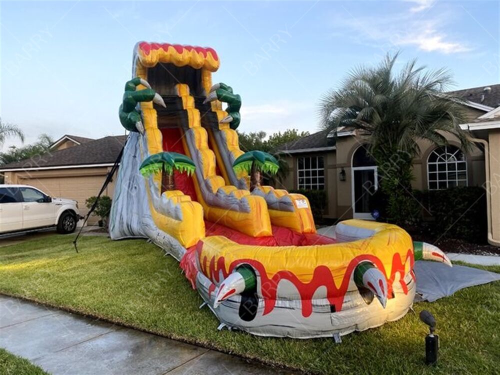 T-Rex Jungle Theme Inflatable Slide Commercial Grade Backyard Blow up Water Slides With Pool for Kids and Adults With Blower