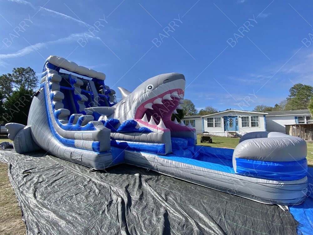 Indoor Outdoor Castillo Inflable Bouncer Shark Theme Slide com piscina Inflable Water Double Slides For Kids
