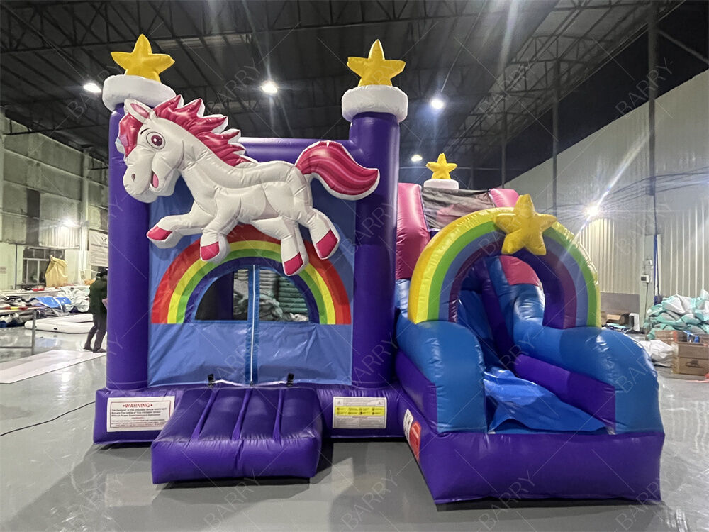 Casa de salto de unicórnio de qualidade comercial com slide com estrela do arco-íris com combo inflável para crianças festas e eventos