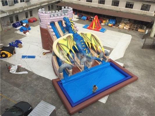 Material industrial de encerado do Pvc de Dragon Inflatable Water Slide 15X11X8M 0.9mm