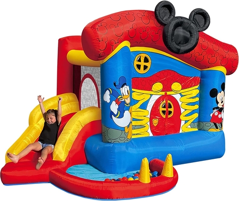 casa inflável de Disney Mickey Mouse Funhouse Outdoor Bounce do leão-de-chácara do PVC de 0.55mm com corrediça