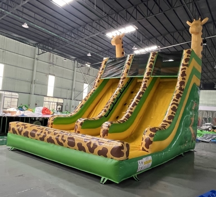 A água de Plato Commercial Giraffe Double Inflatable desliza o tema dos desenhos animados