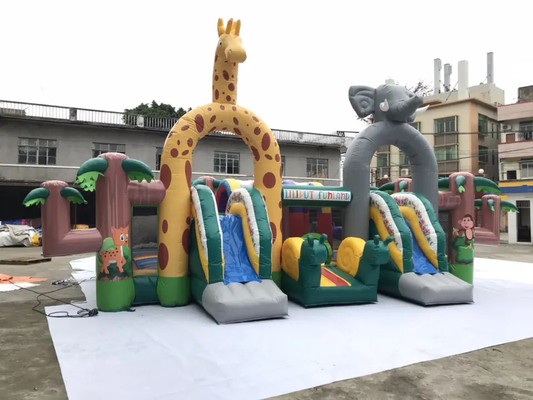 Parque de diversões inflável temático da selva parque de diversões castelo de salto com escorregador