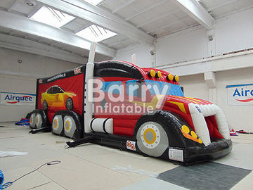 Curso de obstáculo Bouncy do carro de bombeiros inflável vermelho atrativo gigante exterior
