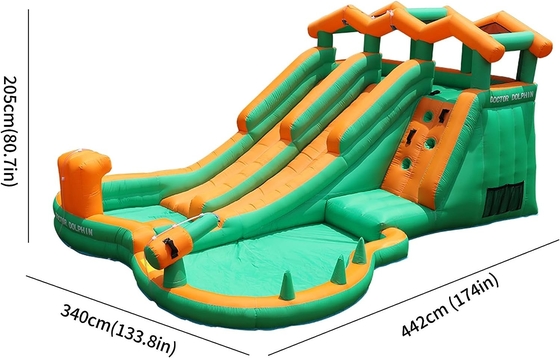 0.55mm PVC Slide de água inflável para crianças Casa de salto explodir parque aquático com 2 slides