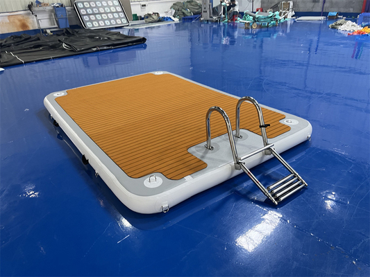 Drop Stitch PVC EVA Doca Flutuante Inflável Com Escadas De Aço Para Lago Rio Oceano E Mar