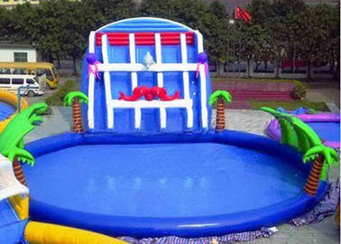 Piscinas infláveis da palmeira com a corrediça, inflável acima das piscinas à terra
