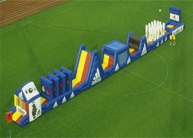 Curso de obstáculo inflável longo azul combinado para jogos exteriores da explosão