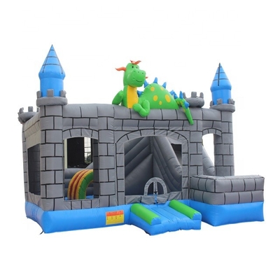 PVC Dragon Cartoon Inflatable Jump House Gray Green Color azul de 0.55mm